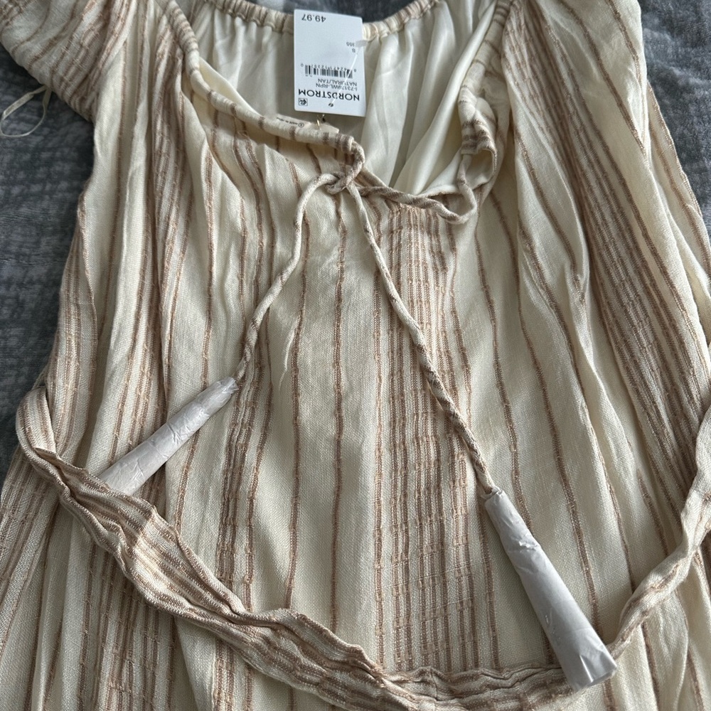 Cream Striped Women's long maxi dress